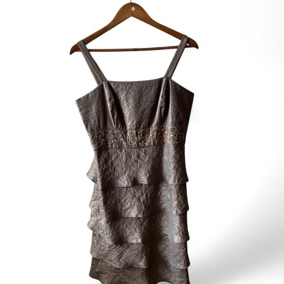 R&M Collection Bronze Tiered Metallic Cocktail Dress – Size 12 - Picture 2 of 6